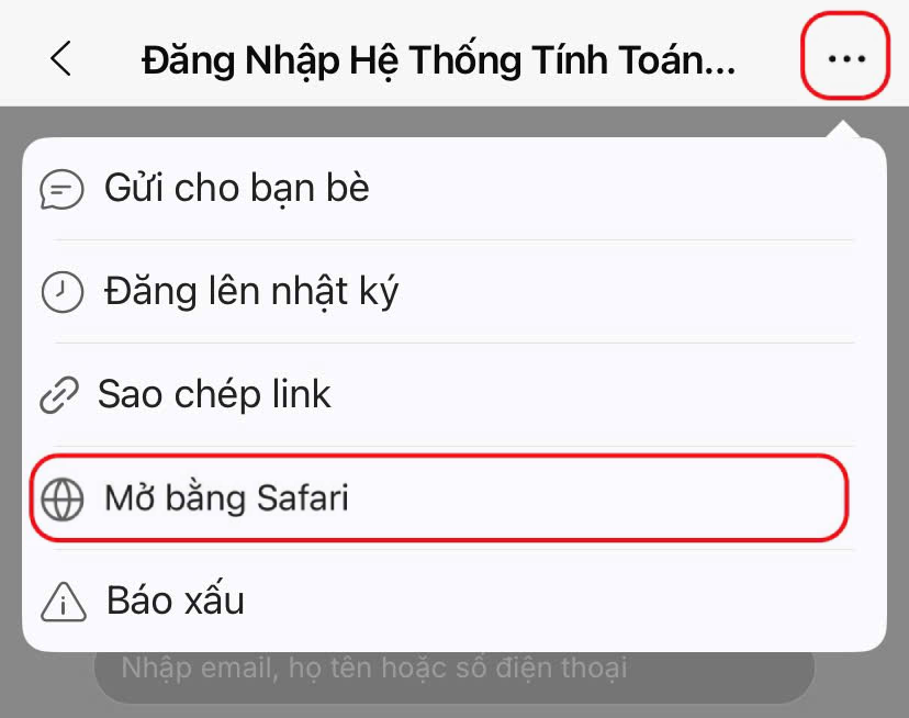Hướng dẫn mở trên trình duyệt Safari
